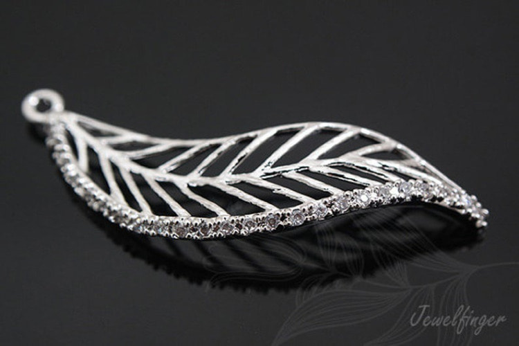 [W]M541-Rhodium Plated-(10pcs)-9.5*37mm CZ Leaf Pendant-Jewelry Making-Wholesale Jewelry Finding-Jewelry Supplies-Wholesale Pendant-L, [PRODUCT_SEARCH_KEYWORD], JEWELFINGER-INBEAD, [CURRENT_CATE_NAME]