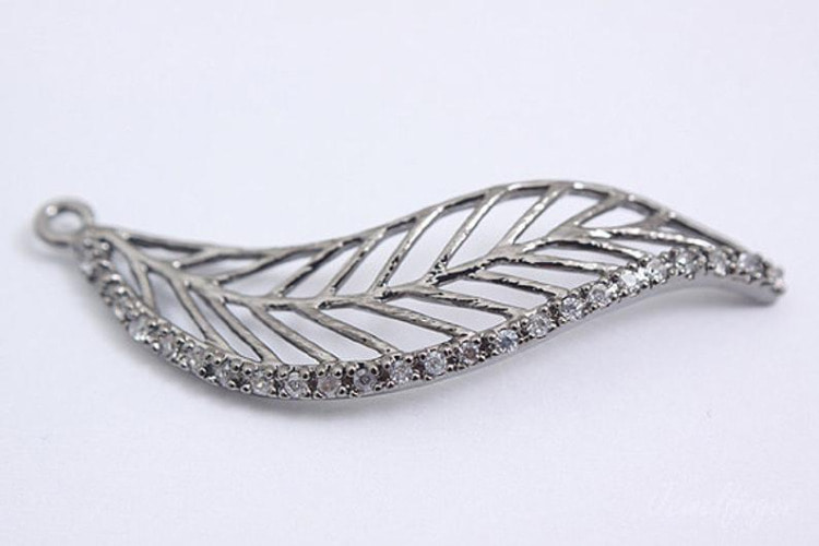 [W]M540-Black Plated-(10pcs)-9.5*37mm CZ Leaf Pendant-Jewelry Making-Wholesale Jewelry Finding-Jewelry Supplies-Wholesale Pendant-L, [PRODUCT_SEARCH_KEYWORD], JEWELFINGER-INBEAD, [CURRENT_CATE_NAME]