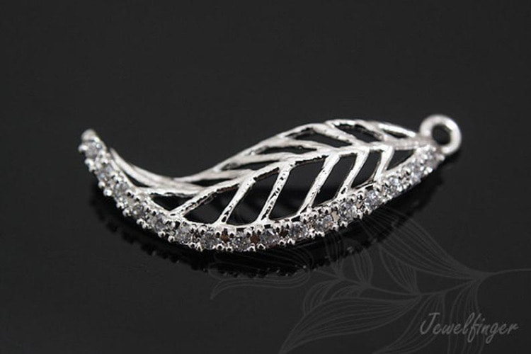 [W]M538-Rhodium Plated-(10pcs)-8*26mm CZ Leaf Pendant-Jewelry Making-Wholesale Jewelry Finding-Jewelry Supplies-Wholesale Pendant-S, [PRODUCT_SEARCH_KEYWORD], JEWELFINGER-INBEAD, [CURRENT_CATE_NAME]