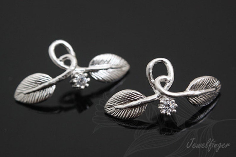 M586-Matt Rhodium Plated-(2pcs)-CZ Leaf Charm-Jewelry Making-Wholesale Jewelry Finding-Jewelry Supplies-Wholesale Charm, [PRODUCT_SEARCH_KEYWORD], JEWELFINGER-INBEAD, [CURRENT_CATE_NAME]