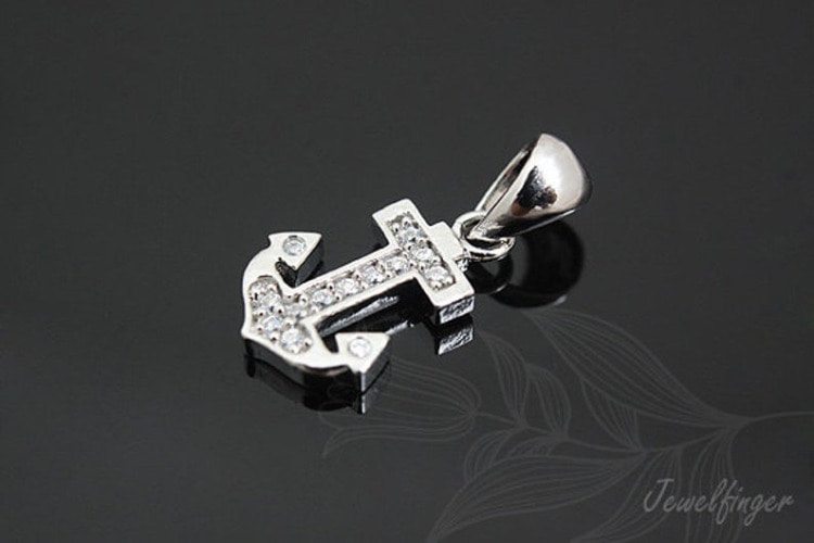 [W]K999-Rhodium Plated-(10pcs)-CZ Anchor Pendant-Jewelry Making-Wholesale Jewelry Finding-Jewelry Supplies-Wholesale Pendant, [PRODUCT_SEARCH_KEYWORD], JEWELFINGER-INBEAD, [CURRENT_CATE_NAME]