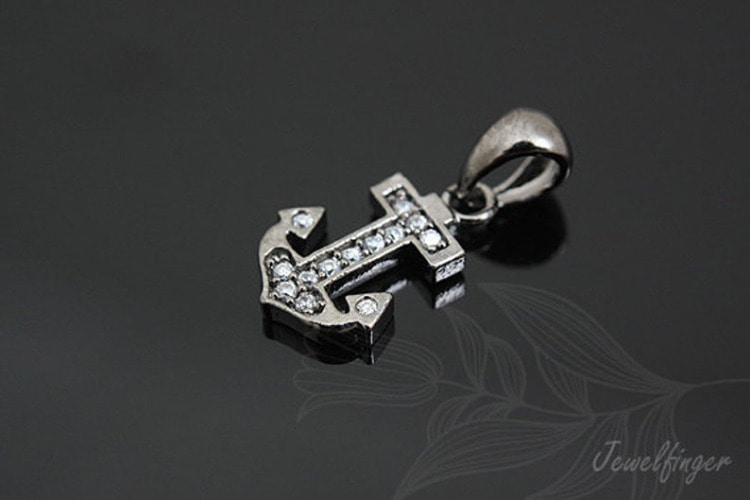 [W]K1000-Black Plated-(10pcs)-CZ Anchor Pendant-Jewelry Making-Wholesale Jewelry Finding-Jewelry Supplies-Wholesale Pendant, [PRODUCT_SEARCH_KEYWORD], JEWELFINGER-INBEAD, [CURRENT_CATE_NAME]