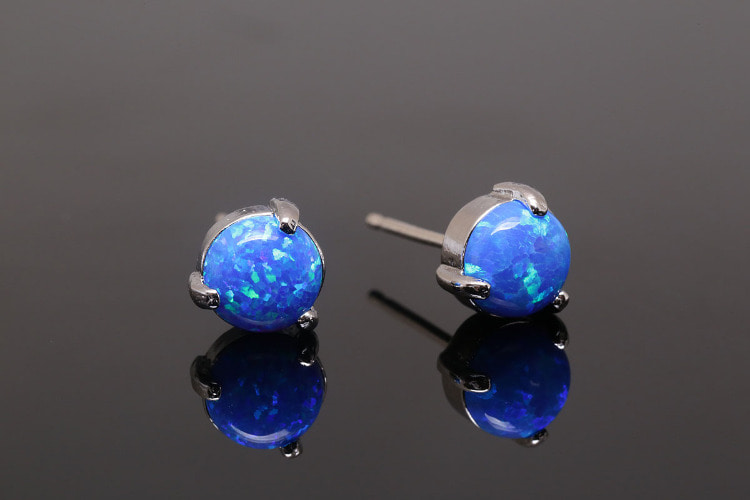 E1130-Ternary Alloy Plated (1pairs)-6mm Blue Opal Ear Post-Opal Stud Earrings-Jewelry Findings,Jewelry Making Supply-Daily Jewelry-Silver Post, [PRODUCT_SEARCH_KEYWORD], JEWELFINGER-INBEAD, [CURRENT_CATE_NAME]
