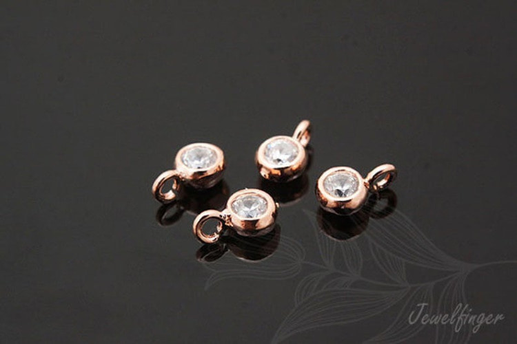 C861-Pink Gold Plated-(4pcs)-Cubic Zirconia 3.8mm Charm-CZ 3.8mm Dangle-Jewelry Making-Wholesale Jewelry Finding-Jewelry Supplies-Wholesale Charm, [PRODUCT_SEARCH_KEYWORD], JEWELFINGER-INBEAD, [CURRENT_CATE_NAME]