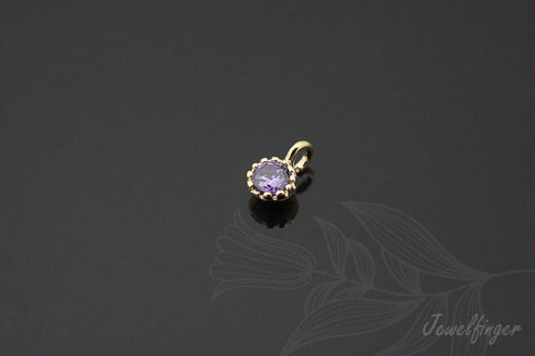 S718-Gold Plated-(4pcs)-CZ 3.5mm-Birthstone February Amethyst-Jewelry Making-Wholesale Jewelry Finding-Jewelry Supplies-Wholesale Charm, [PRODUCT_SEARCH_KEYWORD], JEWELFINGER-INBEAD, [CURRENT_CATE_NAME]