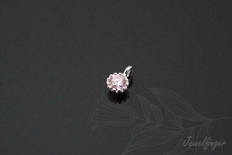 S723-Rhodium Plated-(4pcs)-CZ 3.5mm-Birthstone September Pink Sapphire-Jewelry Making-Wholesale Jewelry Finding-Jewelry Supplies-Wholesale Charm, [PRODUCT_SEARCH_KEYWORD], JEWELFINGER-INBEAD, [CURRENT_CATE_NAME]