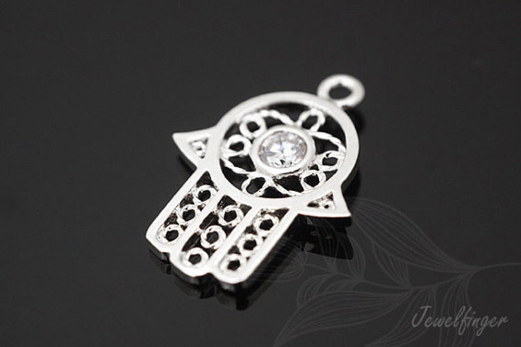 S847-Rhodium Plated-(2pcs)-Cubic Hamsa Pendant-Jewelry Making-Wholesale Jewelry Finding-Jewelry Supplies-Wholesale Pendant, [PRODUCT_SEARCH_KEYWORD], JEWELFINGER-INBEAD, [CURRENT_CATE_NAME]