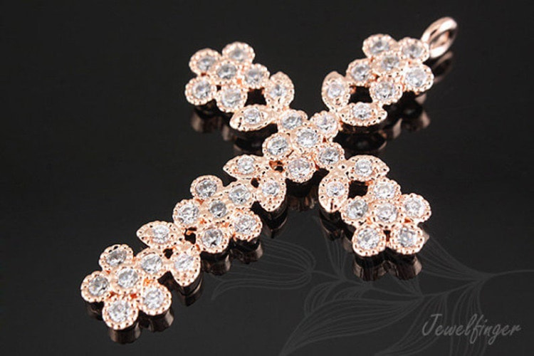 [W]M737-Pink Gold Plated-(10pcs)-Cubic Flower Cross Pendants-Jewelry Making-Wholesale Jewelry Finding-Jewelry Supplies-Wholesale Pendant, [PRODUCT_SEARCH_KEYWORD], JEWELFINGER-INBEAD, [CURRENT_CATE_NAME]