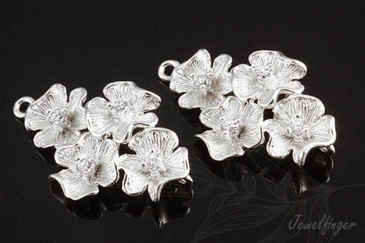 [W]H595-Matt Rhodium Plated-(20 pcs)-CZ Flower Pendant-Sideways Flower Connector-Jewelry Making-Wholesale Jewelry Finding-Jewelry Supplies-Wholesale Pendant, [PRODUCT_SEARCH_KEYWORD], JEWELFINGER-INBEAD, [CURRENT_CATE_NAME]
