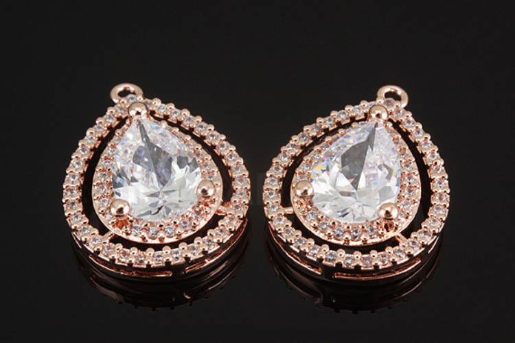 [W]C1024-Pink Gold Plated-(10 pcs)-CZ Drop Charm-Bridal CZ Drop Pendant-Jewelry Making-Wholesale Jewelry Finding-Jewelry Supplies-Wholesale Pendant, [PRODUCT_SEARCH_KEYWORD], JEWELFINGER-INBEAD, [CURRENT_CATE_NAME]