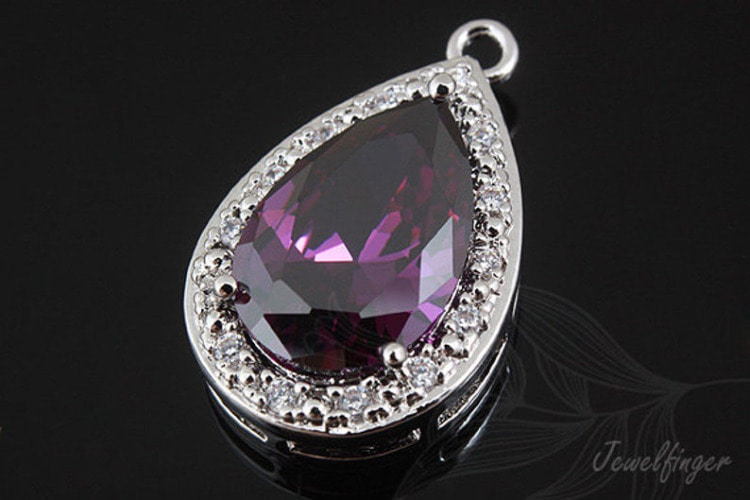 [W]C1093-Rhodium Plated-(10 piece)-CZ Drop Charm-Bridal CZ Drop Pendant-Amethyst-Jewelry Making-Wholesale Jewelry Finding-Jewelry Supplies-Wholesale Pendant, [PRODUCT_SEARCH_KEYWORD], JEWELFINGER-INBEAD, [CURRENT_CATE_NAME]