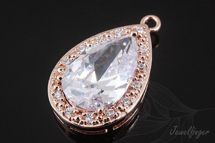 C1096-Pink Gold Plated-(1pcs)-CZ Drop Charm-Bridal CZ Drop Pendant-Crystal-Jewelry Making-Wholesale Jewelry Finding-Jewelry Supplies-Wholesale Pendant, [PRODUCT_SEARCH_KEYWORD], JEWELFINGER-INBEAD, [CURRENT_CATE_NAME]