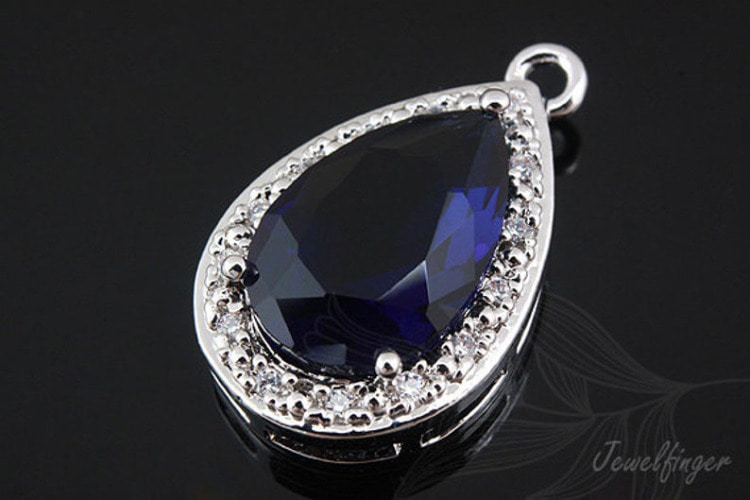 [W]C1076-Rhodium Plated-(10 piece)-CZ Drop Charm-Bridal CZ Drop Pendant-Sapphire-Jewelry Making-Wholesale Jewelry Finding-Jewelry Supplies-Wholesale Pendant, [PRODUCT_SEARCH_KEYWORD], JEWELFINGER-INBEAD, [CURRENT_CATE_NAME]