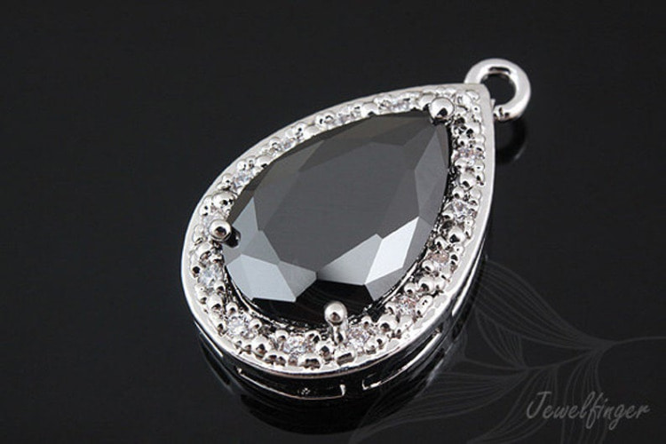 [W]C1078-Rhodium Plated-(10 piece)-CZ Drop Charm-Bridal CZ Drop Pendant-Black-Jewelry Making-Wholesale Jewelry Finding-Jewelry Supplies-Wholesale Pendant, [PRODUCT_SEARCH_KEYWORD], JEWELFINGER-INBEAD, [CURRENT_CATE_NAME]