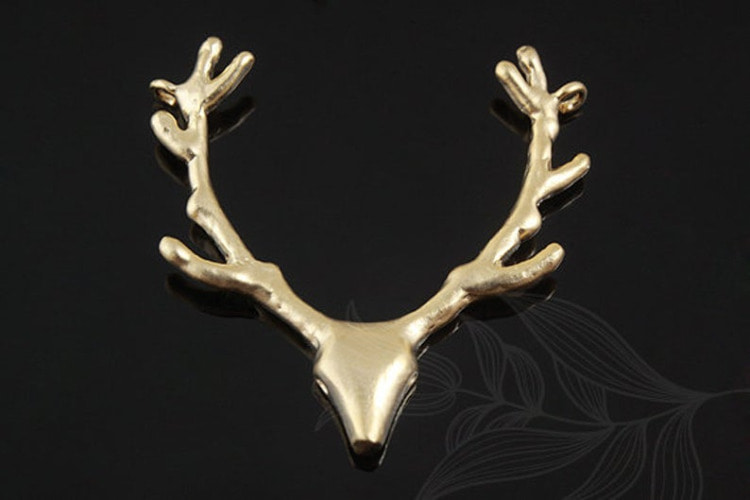 [W] M845-Matt Gold Plated-(20pcs)-Brass Deer Head Pendant-Antler Pendant-Animal Charms-Jewelry Making-Wholesale Jewelry Finding-Jewelry Supplies-Wholesale Pendants, [PRODUCT_SEARCH_KEYWORD], JEWELFINGER-INBEAD, [CURRENT_CATE_NAME]