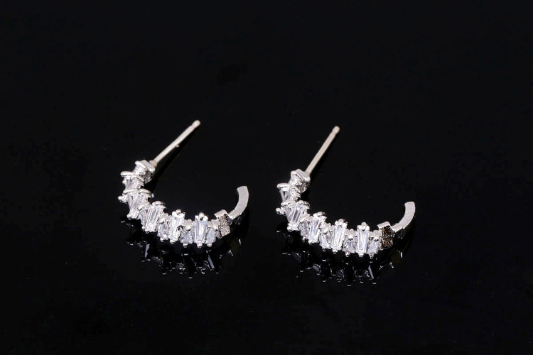 [W] C1242-Ternary Alloy Plated (10pairs)-16mm Baguette-Cut Cubic Post Earrings-CZ Micro Pave Earrings-Silver Post, [PRODUCT_SEARCH_KEYWORD], JEWELFINGER-INBEAD, [CURRENT_CATE_NAME]