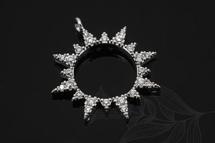 E1086-Rhodium Plated-(1pcs)-CZ Sun Pendant-CZ North Star Pendant-Sun Charm-North Star Charm-Wholesale Pendants, [PRODUCT_SEARCH_KEYWORD], JEWELFINGER-INBEAD, [CURRENT_CATE_NAME]
