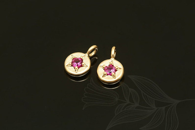 S1319-Matt Gold Plated-(2pcs)-Birthstone Jul-Ruby-CZ Charm-Wholesale Birthstone, [PRODUCT_SEARCH_KEYWORD], JEWELFINGER-INBEAD, [CURRENT_CATE_NAME]