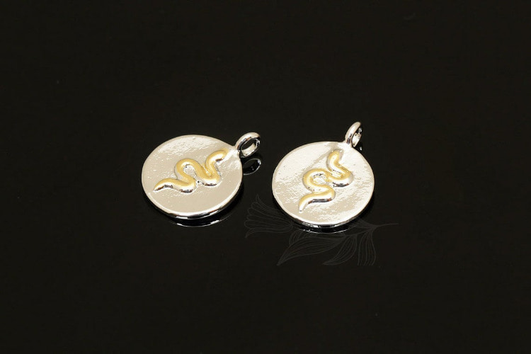 M1819-Gold Plated&amp;Rhodium Plated-(2pcs)-Gold Snake Coin Charms-Two Tone Plate Charm-Wholesale Charms, [PRODUCT_SEARCH_KEYWORD], JEWELFINGER-INBEAD, [CURRENT_CATE_NAME]