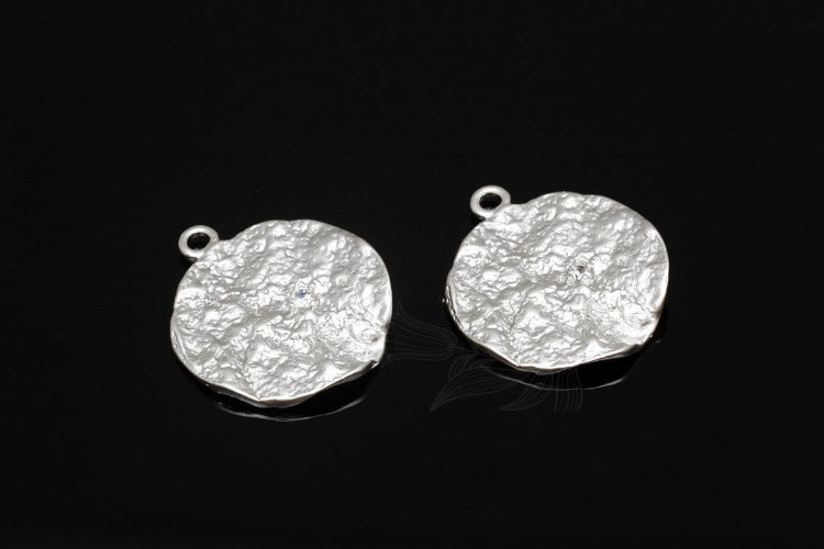 M1854-Matt Rhodium Plated-(2pcs)-CZ Uneven Disc-CZ Rough Surface Coin-Wholesale Charms, [PRODUCT_SEARCH_KEYWORD], JEWELFINGER-INBEAD, [CURRENT_CATE_NAME]