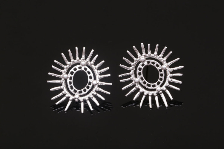 E988-Matt Rhodium Plated-(1pairs)-19*20mm Starburst  Earrings-Sun Ear Post-Silver Post, [PRODUCT_SEARCH_KEYWORD], JEWELFINGER-INBEAD, [CURRENT_CATE_NAME]