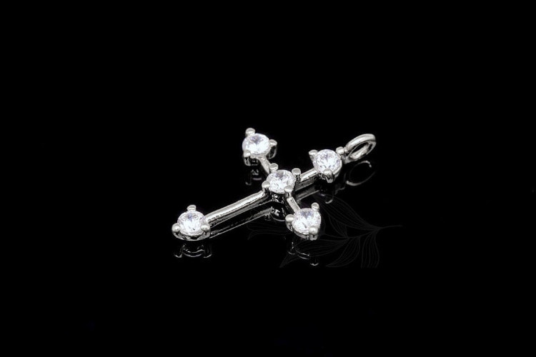 M1917-Rhodium Plated-(2pcs)-Cross Cubic Zirconia Charms-CZ Cross Pendant-Wholesale Charms, [PRODUCT_SEARCH_KEYWORD], JEWELFINGER-INBEAD, [CURRENT_CATE_NAME]