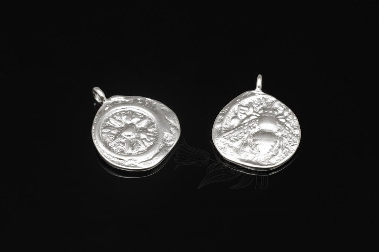 M1893-Matt Rhodium Plated-(2pcs)-Uneven Disc-Flower Coin-Bee Coin-Wholesale Charms, [PRODUCT_SEARCH_KEYWORD], JEWELFINGER-INBEAD, [CURRENT_CATE_NAME]