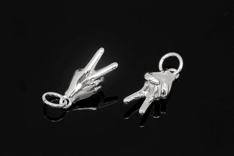 H1339-Rhodium Plated-(2pcs)-V Hand Charms-V Sign Charm-Tiny V Hand Pendant-Wholesale Charms, [PRODUCT_SEARCH_KEYWORD], JEWELFINGER-INBEAD, [CURRENT_CATE_NAME]