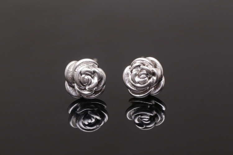 S1198-Matt Rhodium Plated-(1pairs)-7mm Dainty Rose Earrings-Tiny Rose Earrings-Silver Post, [PRODUCT_SEARCH_KEYWORD], JEWELFINGER-INBEAD, [CURRENT_CATE_NAME]