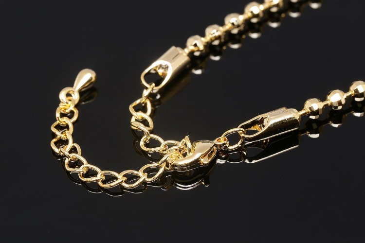 B016-Gold Plated 3mm Mirror Ball Chain 17&quot;-Readymade Necklaced (1piece), [PRODUCT_SEARCH_KEYWORD], JEWELFINGER-INBEAD, [CURRENT_CATE_NAME]