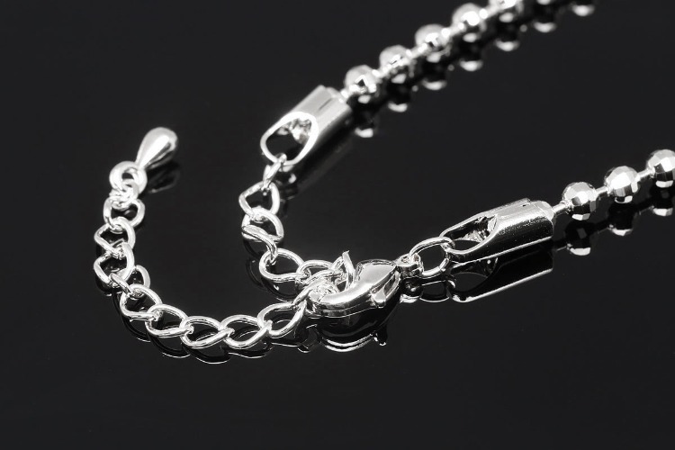 [W] H867-Rhodium Plated 3mm Mirror Ball Chain 17&quot;-Readymade Necklaced (20pcs), [PRODUCT_SEARCH_KEYWORD], JEWELFINGER-INBEAD, [CURRENT_CATE_NAME]