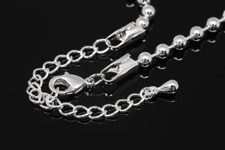 [W] B024-Ternary Alloy Plated 3.2mm Round Ball Chain 17&quot;-Readymade Necklaced (20pcs), [PRODUCT_SEARCH_KEYWORD], JEWELFINGER-INBEAD, [CURRENT_CATE_NAME]