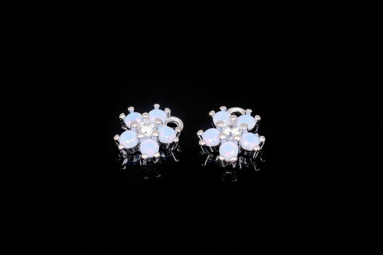 [W] H1350-Rhodium Plated-(20 pcs)-Cubic Flower Charms-Tiny Cubic Flower Pendant-Blue Opal-Wholesale Charms, [PRODUCT_SEARCH_KEYWORD], JEWELFINGER-INBEAD, [CURRENT_CATE_NAME]