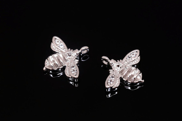 H1368-Rhodium Plated-(2pcs)-Cubic Bee Charms-Tiny Bee Pendant-Wholesale Charms, [PRODUCT_SEARCH_KEYWORD], JEWELFINGER-INBEAD, [CURRENT_CATE_NAME]