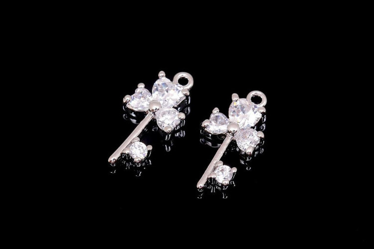H1364-Rhodium Plated-(2pcs)-Cubic Heart Key Charms-Tiny Key Pendant-Wholesale Charms, [PRODUCT_SEARCH_KEYWORD], JEWELFINGER-INBEAD, [CURRENT_CATE_NAME]
