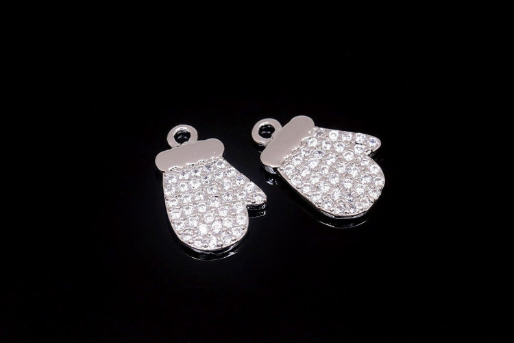 H1380-Rhodium Plated-(2pcs)-Cubic Mittens Charm-Tiny Cubic Mittens-Christmas Charms-Wholesale Charms, [PRODUCT_SEARCH_KEYWORD], JEWELFINGER-INBEAD, [CURRENT_CATE_NAME]