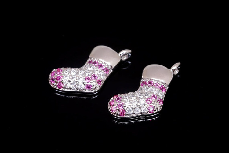 [W] H1378-Rhodium Plated-(20 pcs)-Ruby Cubic Christmas Socks Charm-Tiny Cubic Socks-Christmas Charms-Wholesale Charms, [PRODUCT_SEARCH_KEYWORD], JEWELFINGER-INBEAD, [CURRENT_CATE_NAME]