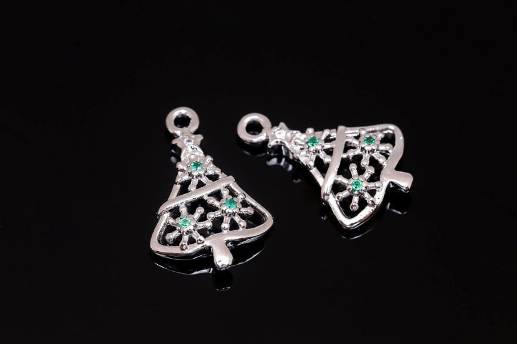 [W] H1374-Rhodium Plated-(20 pcs)-10*15mm Emerald Color Cubic Christmas Tree Charm-Tiny Cubic Tree-Christmas Charms-Wholesale Charms, [PRODUCT_SEARCH_KEYWORD], JEWELFINGER-INBEAD, [CURRENT_CATE_NAME]