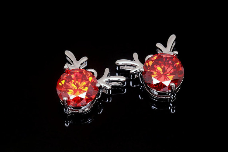 [W] H1376-Rhodium Plated-(20 pcs)-13*12.5mm Red Topaz Cubic Rudolph Charm-Tiny Cubic Rudolph-Christmas Charms-Wholesale Charms, [PRODUCT_SEARCH_KEYWORD], JEWELFINGER-INBEAD, [CURRENT_CATE_NAME]