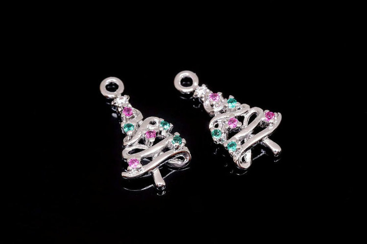 [W] H1372-Rhodium Plated-(20 pcs)-8*15mm Multi Color Cubic Christmas Tree Charm-Tiny Cubic Tree-Christmas Charms-Wholesale Charms, [PRODUCT_SEARCH_KEYWORD], JEWELFINGER-INBEAD, [CURRENT_CATE_NAME]
