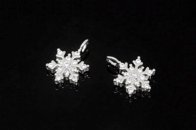 [W] H1405-Rhodium Plated-(20 pcs)-7*10.5mm Cubic Snow Flake Charm-Tiny Snow Flake Pendant-Wholesale Charms-S, [PRODUCT_SEARCH_KEYWORD], JEWELFINGER-INBEAD, [CURRENT_CATE_NAME]