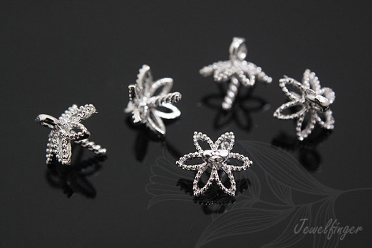 [W] K584-Rhodium plated Flower Bead cap 6mm for half driled beads (50pcs), [PRODUCT_SEARCH_KEYWORD], JEWELFINGER-INBEAD, [CURRENT_CATE_NAME]