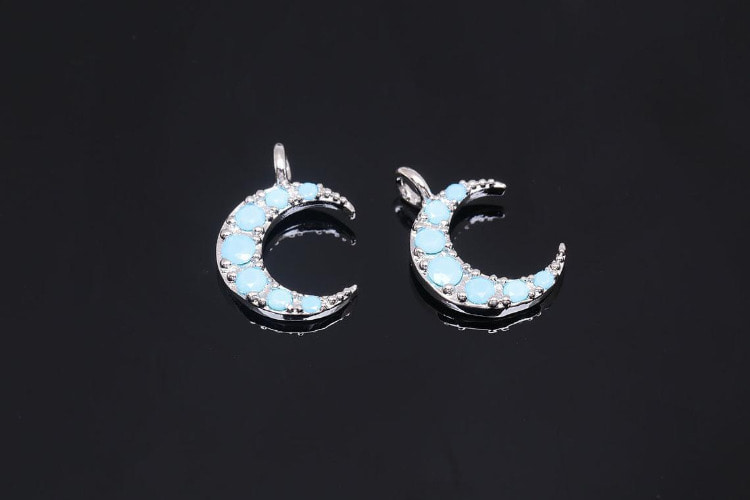 [W] E570-Rhodium Plated-(20pcs)-Tiny Moon Charm-Turquoise Cubic Crescent Pendant-Cubic Moon Charms-Wholesale Charms, [PRODUCT_SEARCH_KEYWORD], JEWELFINGER-INBEAD, [CURRENT_CATE_NAME]