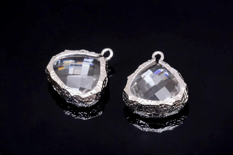 M243-Ternary Alloy Plated-(2pcs)-Framed Glass Charms-Faceted Drop Pendant-Wholesale Crystal, [PRODUCT_SEARCH_KEYWORD], JEWELFINGER-INBEAD, [CURRENT_CATE_NAME]