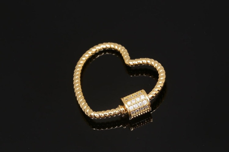 BC029- Gold Plated-24*20mm Screw Cubic Heart Clasp(2pcs), [PRODUCT_SEARCH_KEYWORD], JEWELFINGER-INBEAD, [CURRENT_CATE_NAME]