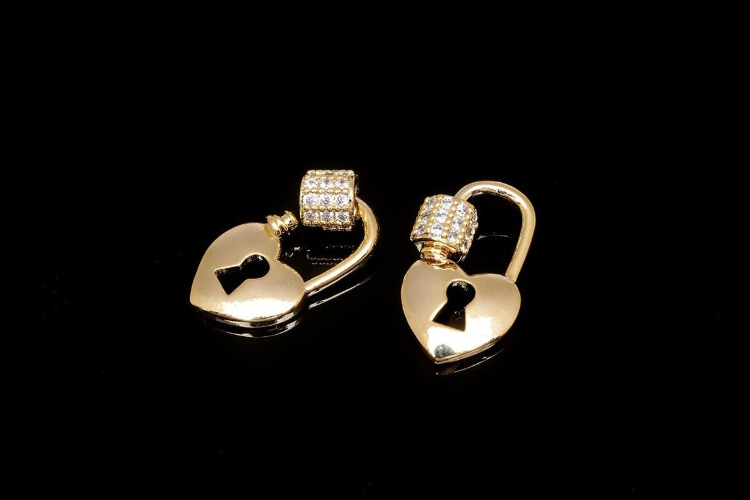 JC011- Gold Plated-14.5*8.5mm Tiny Cubic Heart Screw Clasp (2pcs), [PRODUCT_SEARCH_KEYWORD], JEWELFINGER-INBEAD, [CURRENT_CATE_NAME]