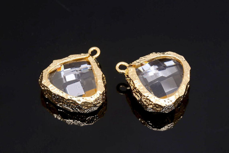 [W] M284-Gold Plated-(20 pcs)-Framed Glass Charms-Faceted Drop Pendant-Wholesale Crystal, [PRODUCT_SEARCH_KEYWORD], JEWELFINGER-INBEAD, [CURRENT_CATE_NAME]