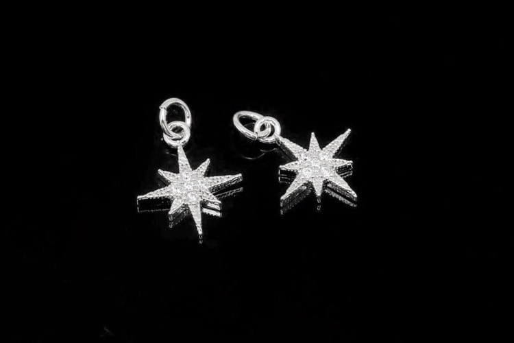 H1404-Rhodium Plated-(2pcs)-CZ North Star Charm-Tiny North Star Pendant-Wholesale Charms, [PRODUCT_SEARCH_KEYWORD], JEWELFINGER-INBEAD, [CURRENT_CATE_NAME]