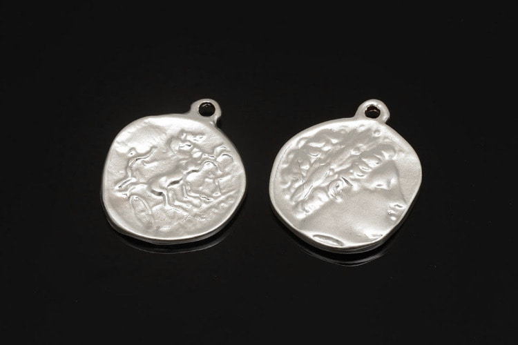 H1431-Matt Rhodium Plated-(2pcs)-Double Sided Vintage Pendant-Medallion Necklace Charm-Wholesale Pendants, [PRODUCT_SEARCH_KEYWORD], JEWELFINGER-INBEAD, [CURRENT_CATE_NAME]