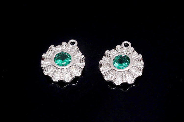 M031-Rhodium Plated-(2pcs)-Emerald Cubic Flower Charm-Lace Coin Pendant-Wholesale Charms, [PRODUCT_SEARCH_KEYWORD], JEWELFINGER-INBEAD, [CURRENT_CATE_NAME]